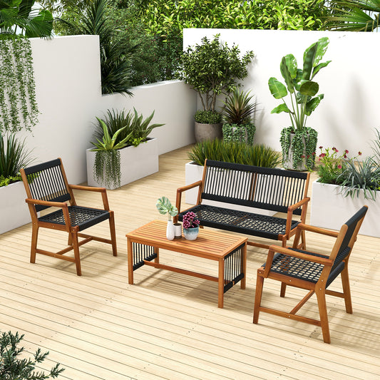 Acacia Wood Patio Conversation Set, 4 Pieces, Natural Patio Conversation Sets Natural at Gallery Canada