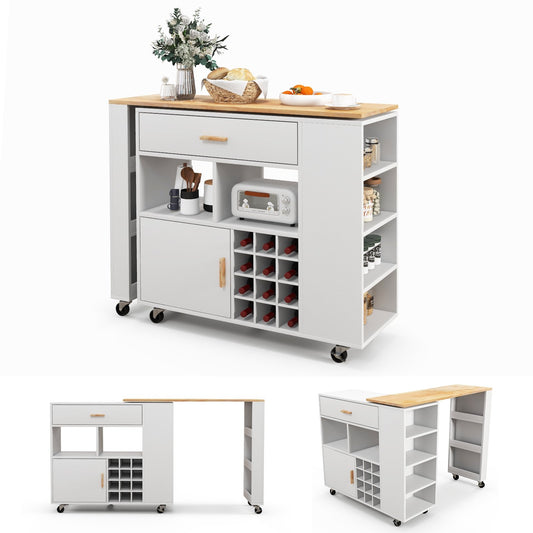 Reversible Folding Kitchen Island Cart with Wine Rack and Spice Rack, White at Gallery Canada
