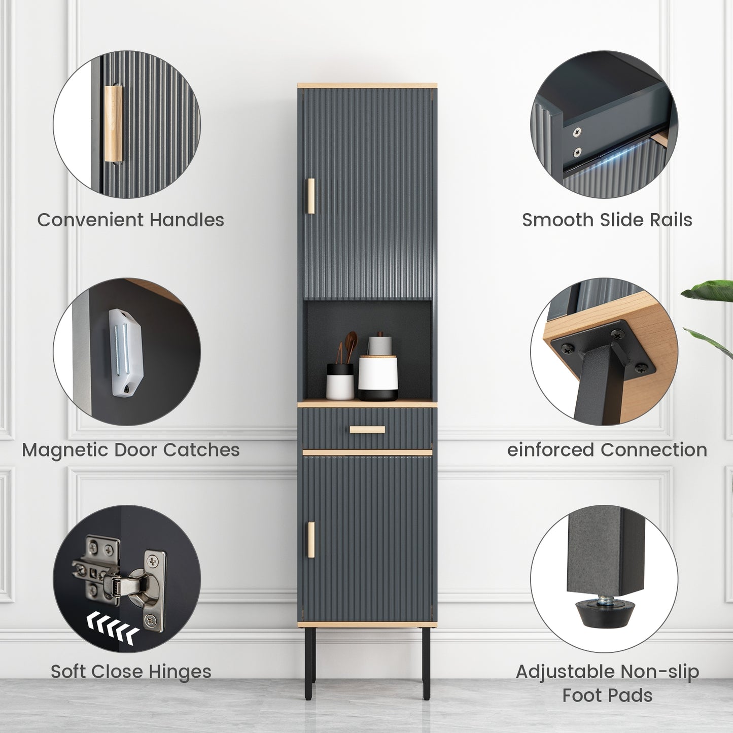 Free-Standing Bathroom Cabinet, Narrow Linen, Doors And Drawer, Gray Floor Cabinets at Gallery Canada