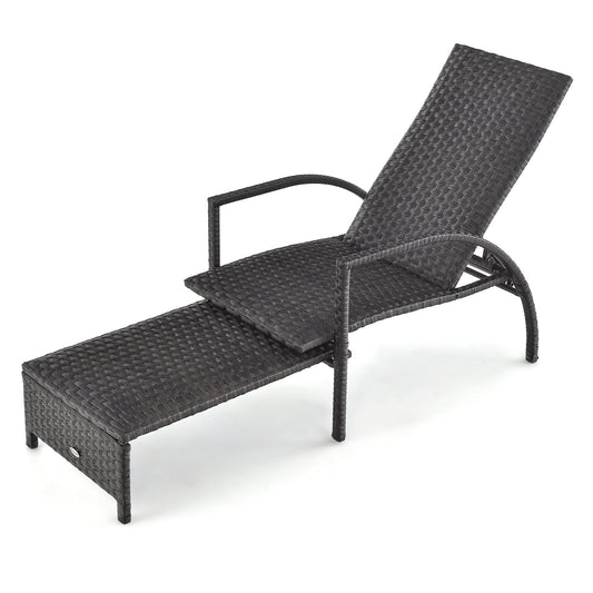 Patio Chaise Lounge Outdoor Rattan Lounge Chair with Retractable Ottoman, Brown at Gallery Canada