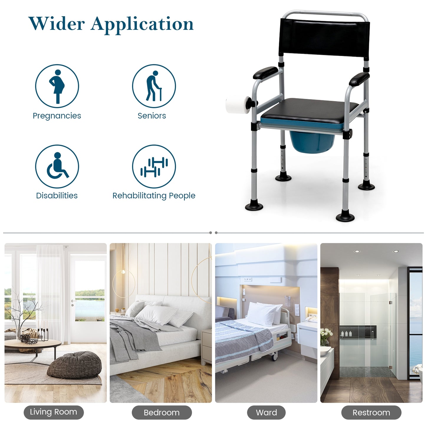 4-In-1 Folding Commode Chair, Detachable Bucket, Towel Holder, Silver Bath Safety at Gallery Canada