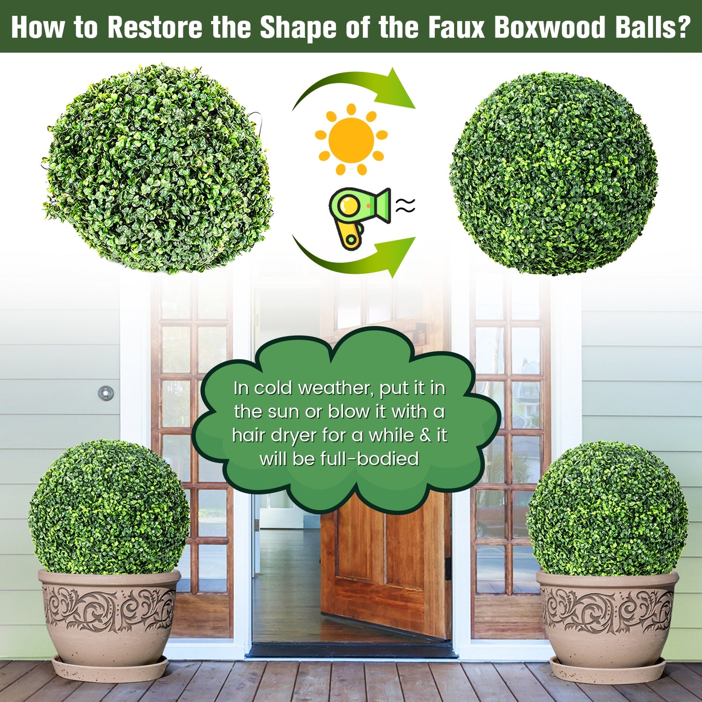 19 Inch Artificial Topiary Balls, Faux Boxwood Plants, Green Faux Plants at Gallery Canada