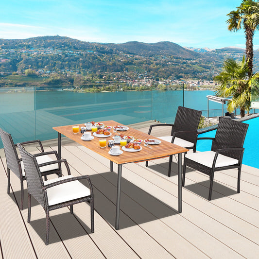 5 Piece Patio Dining Set, Wicker Cushioned, Natural Patio Dining Sets Natural at Gallery Canada