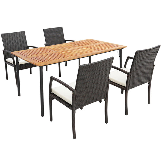 5 Pieces Patio Wicker Cushioned Dining Set with Umbrella Hole, Natural at Gallery Canada
