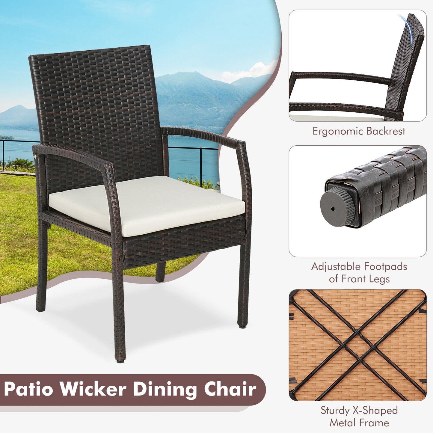 5 Piece Patio Dining Set, Wicker Cushioned, Natural Patio Dining Sets at Gallery Canada