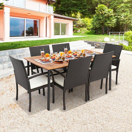 7 Piece Patio Dining Set, Wicker Cushioned, Natural Patio Dining Sets Natural at Gallery Canada