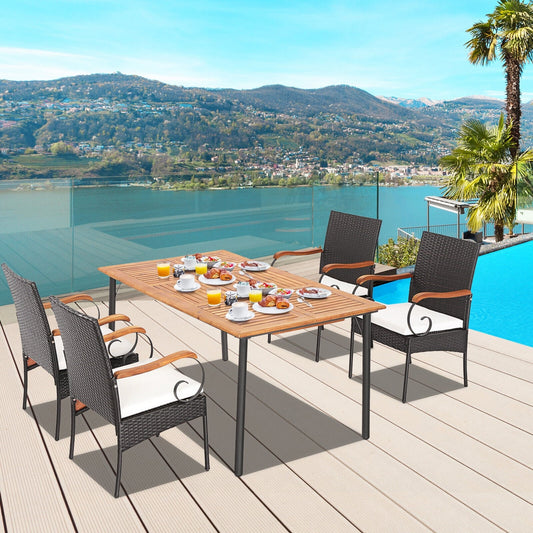 5 Piece Patio Dining Set, Detachable Cushion, Umbrella Hole, Natural Patio Dining Sets Natural at Gallery Canada