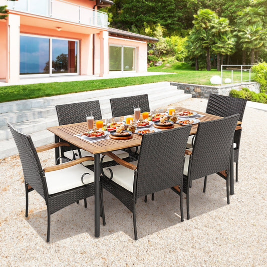 7-Piece Patio Dining Set, Detachable Cushion, Umbrella Hole, Natural Patio Dining Sets Natural at Gallery Canada