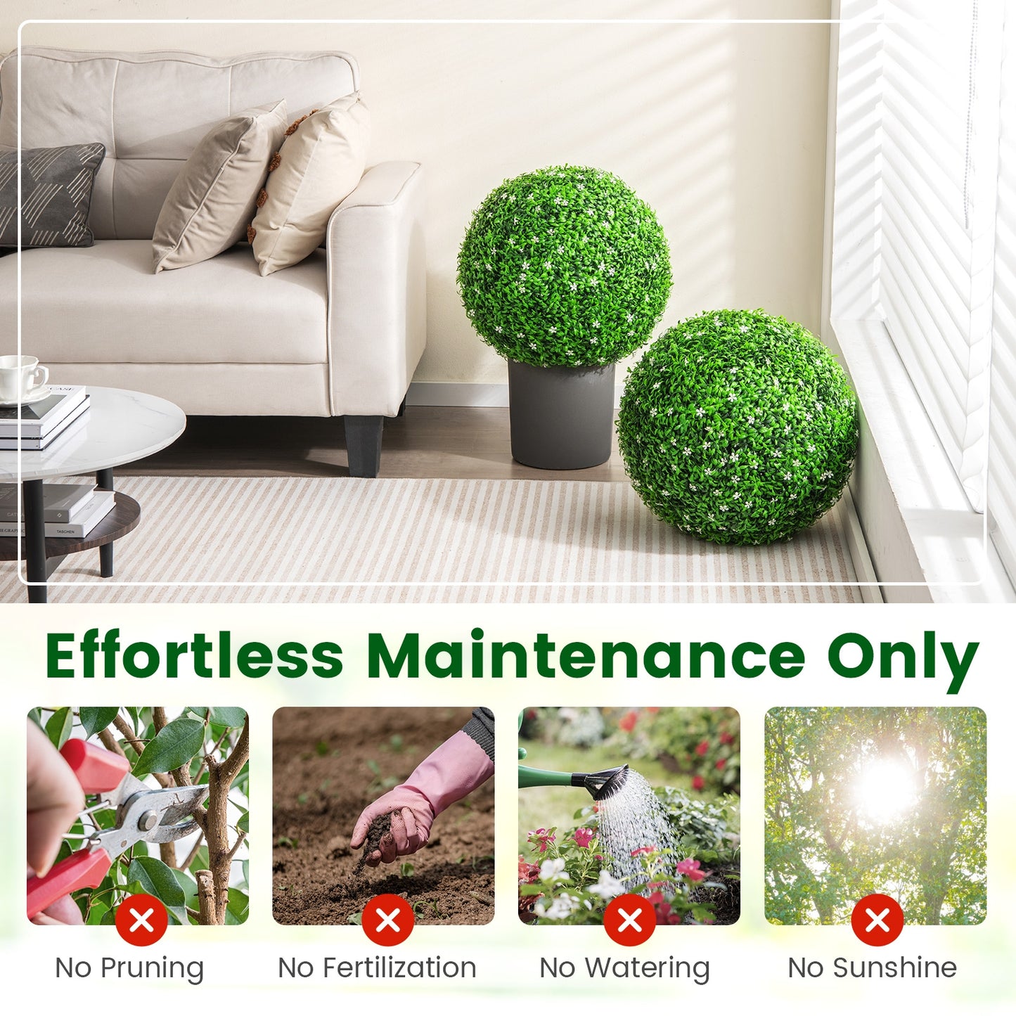 2 PCS Artificial Topiary Balls, 19.5 Inch, Green Faux Plants at Gallery Canada