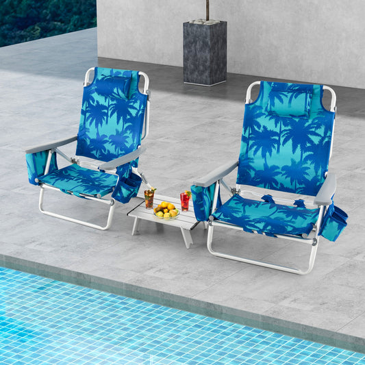 2 Pack 5-Position Folding Beach Chair, Navy