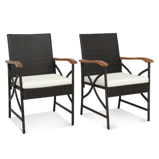 Set of 2/4 Patio Wicker Dining Chairs with Soft Zippered Cushion-Set of 2, Off White at Gallery Canada