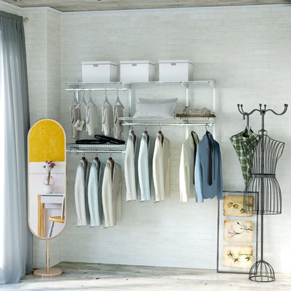 Custom Closet Organizer Kit 3 to 5 Feet Wall-Mounted Closet System with Hang Rod, White