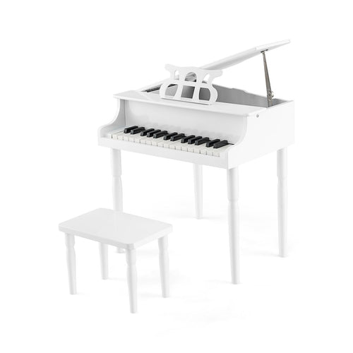 30-Key Wood Toy Kids Grand Piano with Bench and Music Rack, White