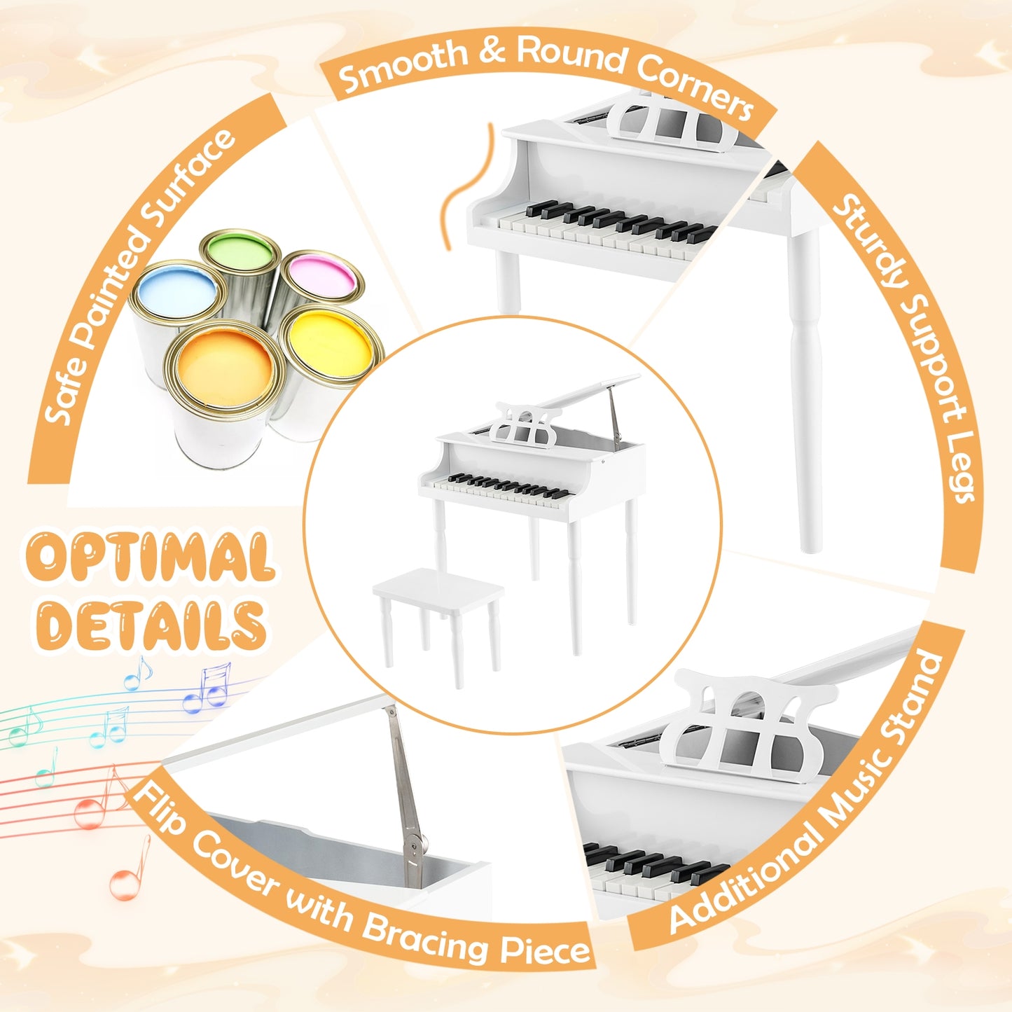 30-Key Wood Toy Kids Grand Piano, With Bench And Music Rack, White Pianos & Keyboards at Gallery Canada