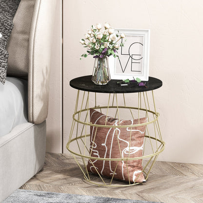 Round Metal Frame End Table with Removable Top, Golden