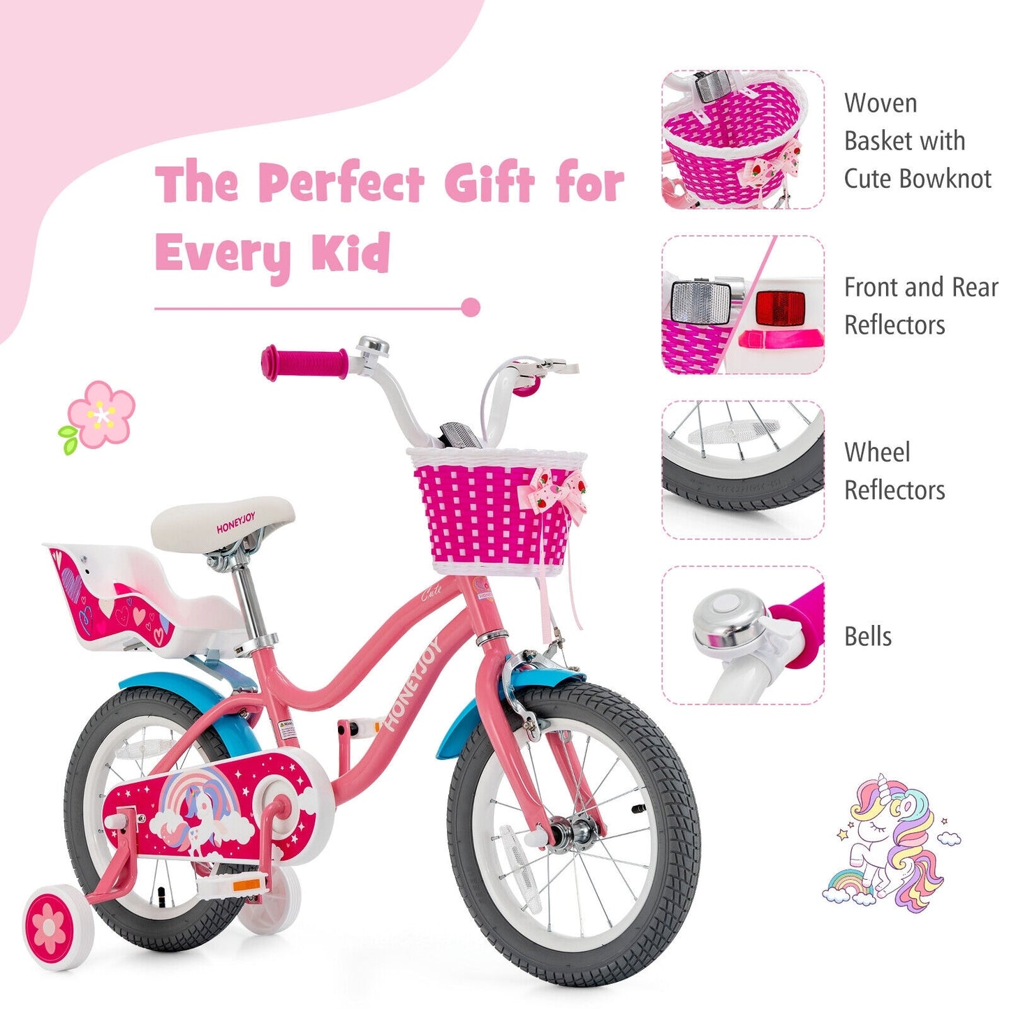 Kids Bicycle With Training Wheels, Basket, 14 Inches, Pink Kids Bike at Gallery Canada