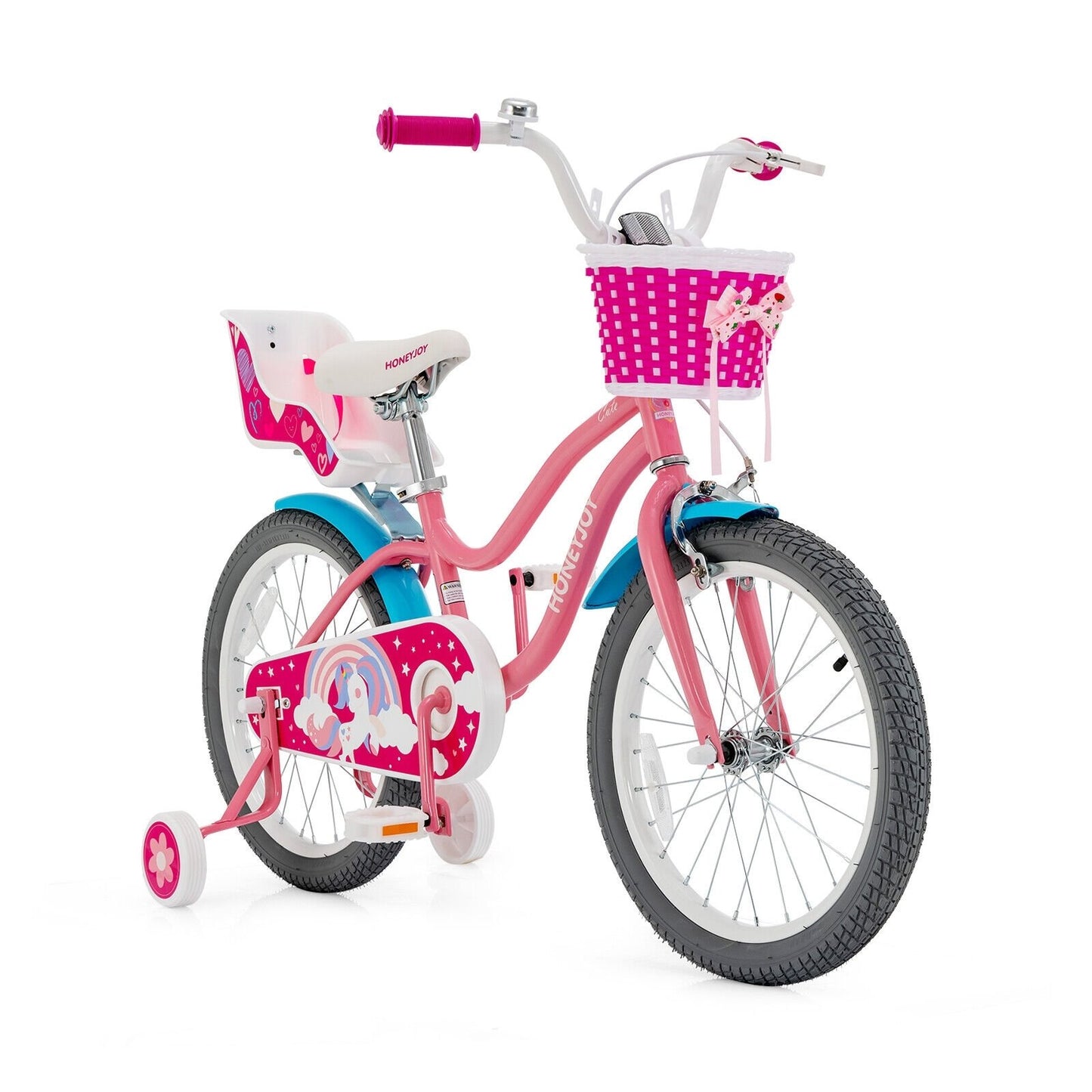 Kids Bicycle with Training Wheels and Basket for Boys and Girls Age 3-9 Years-18", Pink