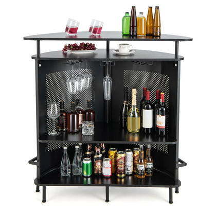 4-Tier Liquor Bar Table with 3 Glass Holders and Storage Shelves, Black