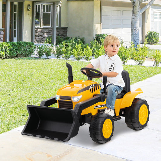 12V Kids Ride On Excavator, Adjustable Digging Bucket, Yellow