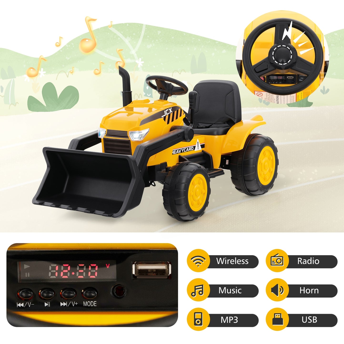 12V Kids Ride On Excavator, Adjustable Digging Bucket, Yellow Powered Ride On Toys at Gallery Canada