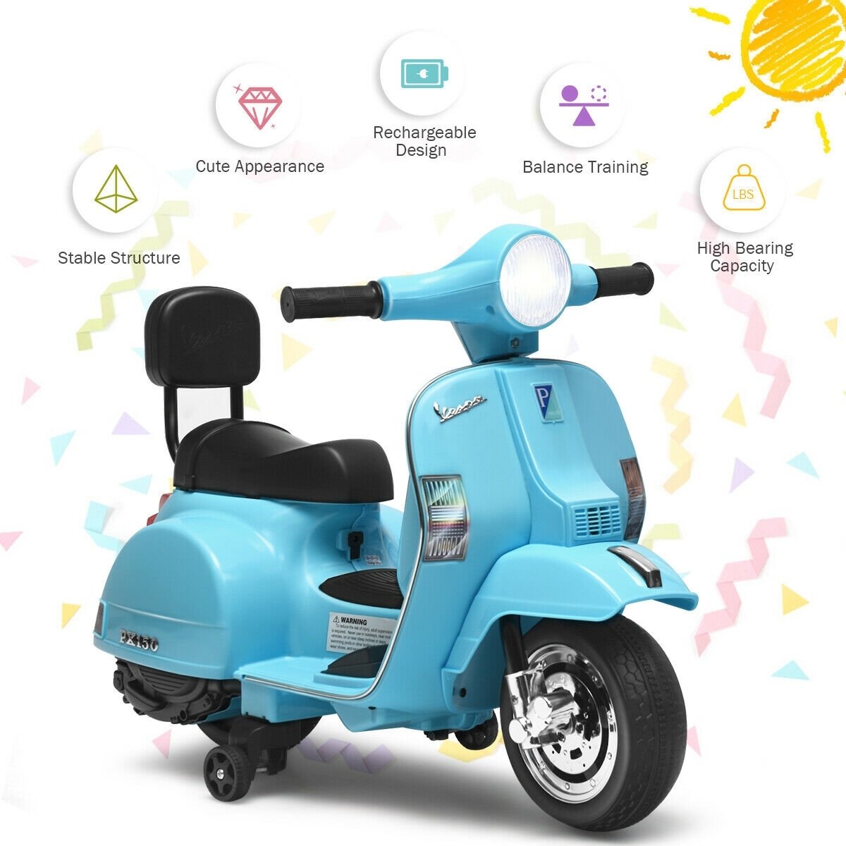 6V Kids Ride On Vespa Scooter Motorcycle for Toddler, Light Blue
