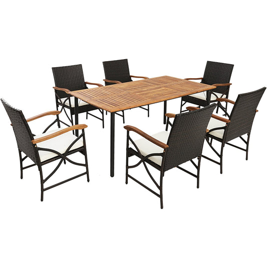 5/7-Piece Outdoor Dining Set with Acacia Wood Table-6 Pieces +, Brown