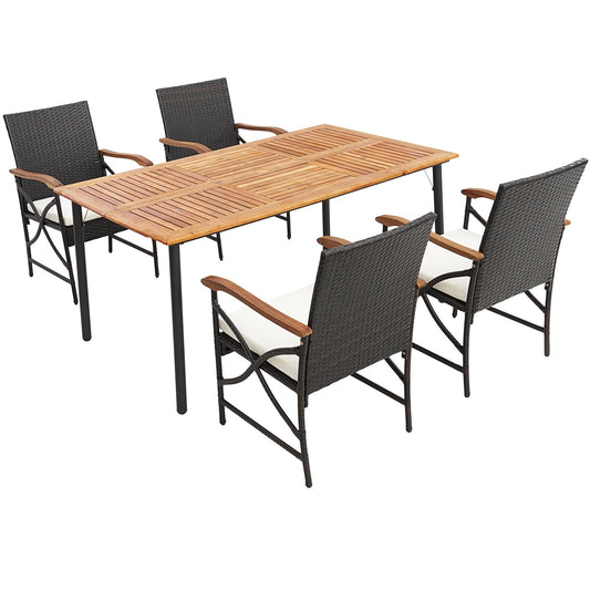 5/7-Piece Outdoor Dining Set with Acacia Wood Table-4-5 Pieces, Brown