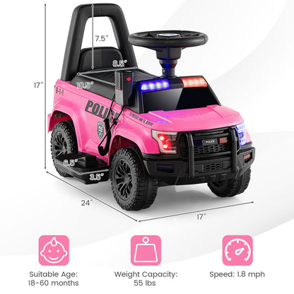 6V Kids Ride On Police Car with Real Megaphone and Siren Flashing Lights, Pink