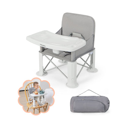 Portable Baby Booster Seat with Straps and Double Tray, Gray