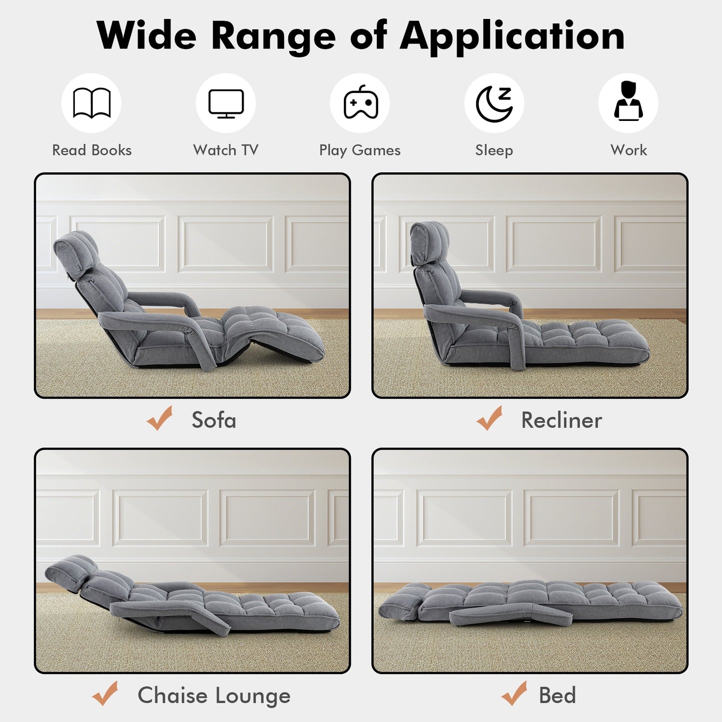 6-Position Adjustable Floor Chair, Gray Floor Chairs at Gallery Canada