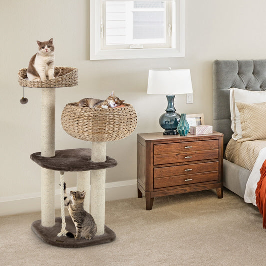 41 Inch Rattan Cat Tree, Napping Perch, Beige Cat Trees Condos & Scratchers Beige at Gallery Canada