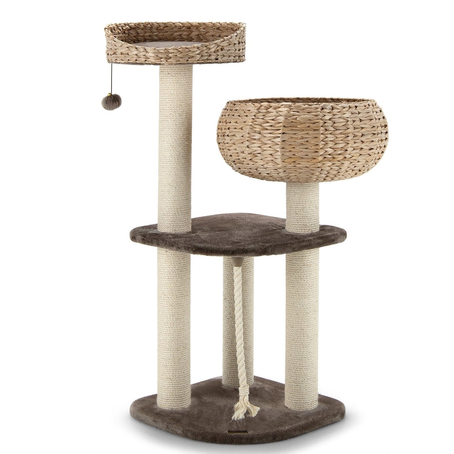 41 Inch Rattan Cat Tree with Napping Perch, Beige