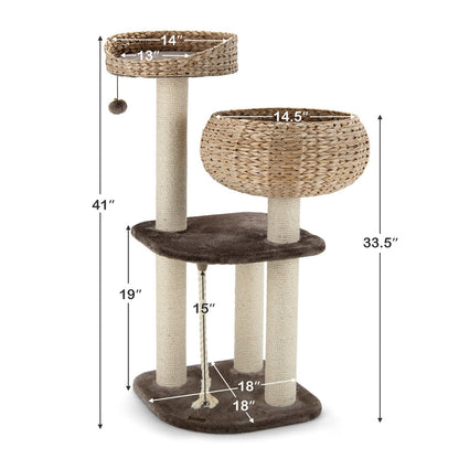 41 Inch Rattan Cat Tree with Napping Perch, Beige