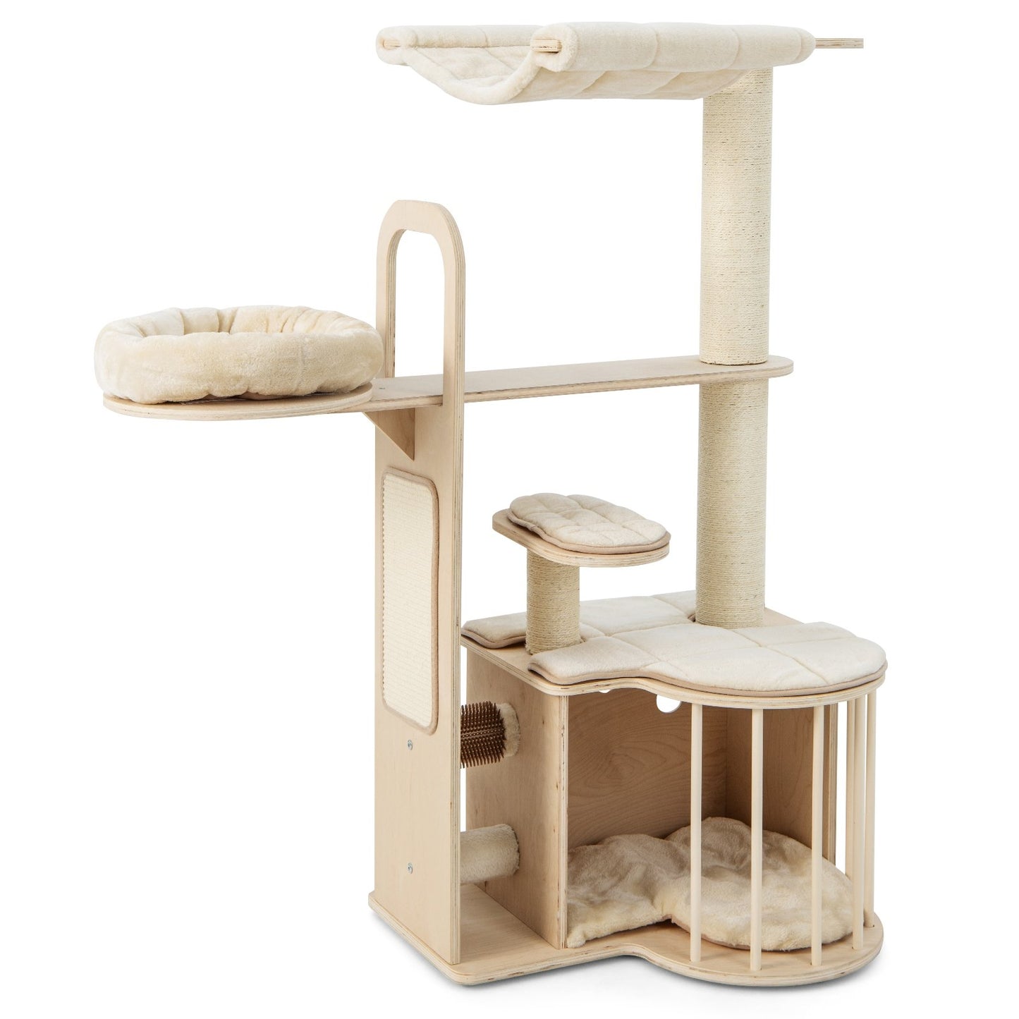 55 Inch Tall Multi-Level Cat Tree with Washable Removable Cushions, Natural
