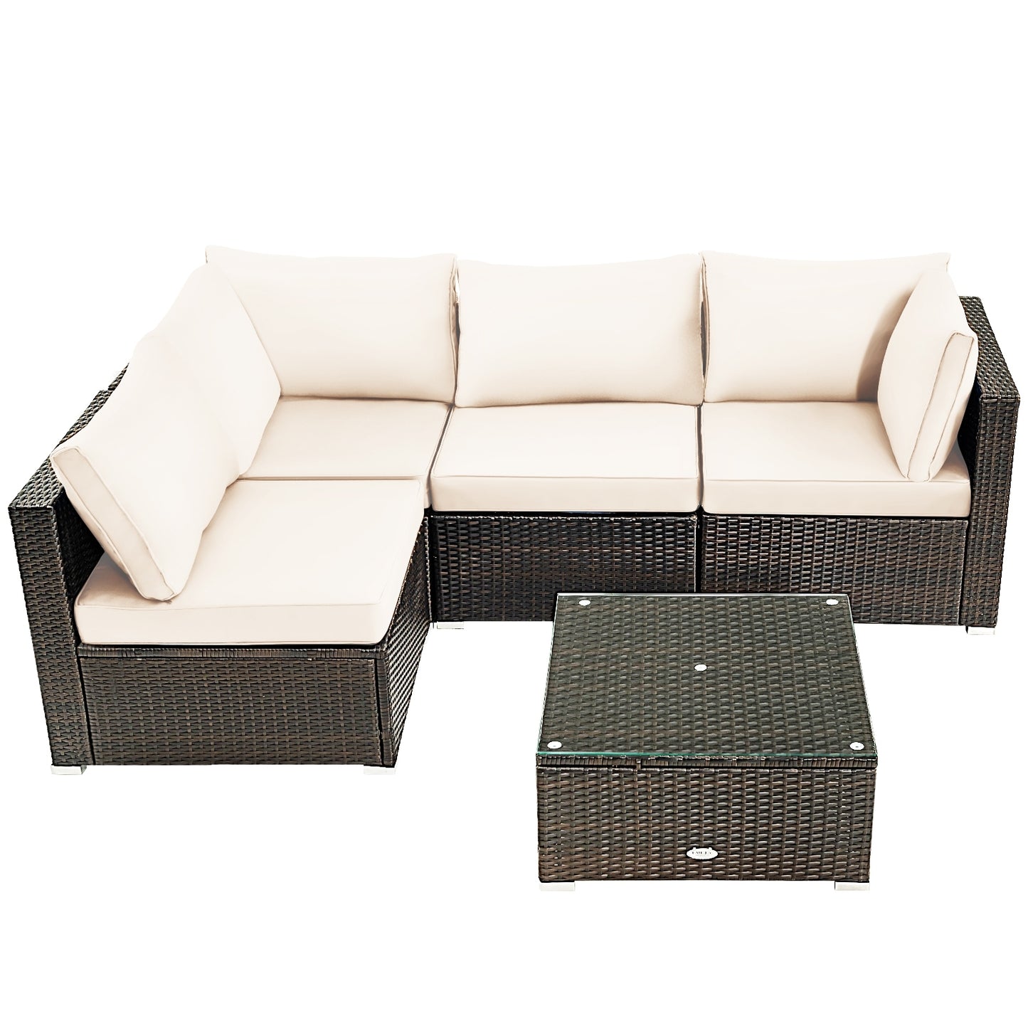 5-Piece Patio Rattan Furniture Set, Glass Table, White Outdoor Sectionals at Gallery Canada