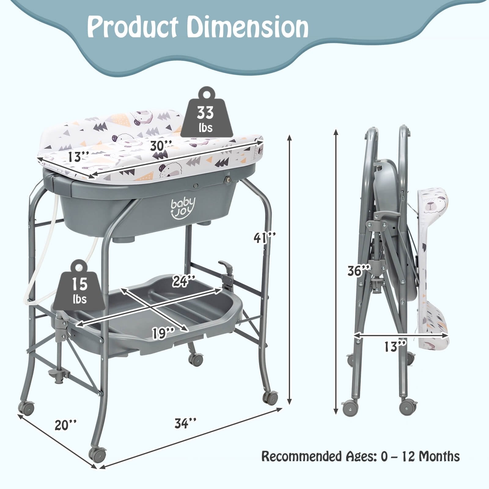 Portable Baby Changing Table with Storage Basket and Shelves, Gray at Gallery Canada