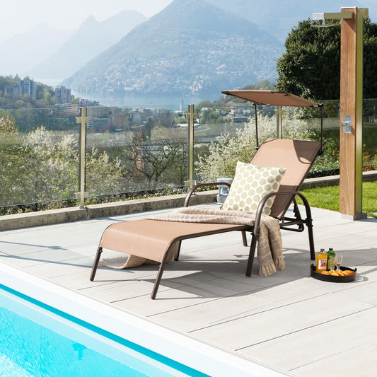 Heavy-Duty 5-Level Adjustable Chaise Lounge Chair, Brown Outdoor Chaise Lounges Brown at Gallery Canada
