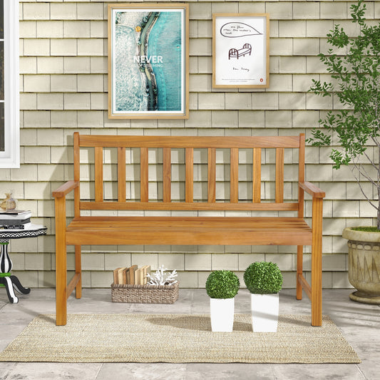 2-Person Outdoor Acacia Wood Bench With Backrest, Natural Outdoor Benches Natural at Gallery Canada