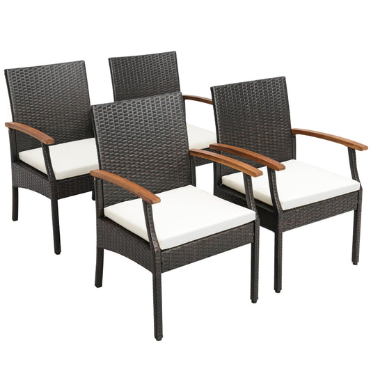 Patio Wicker Chair with Soft Zippered Cushion-Set of 4, Off White at Gallery Canada