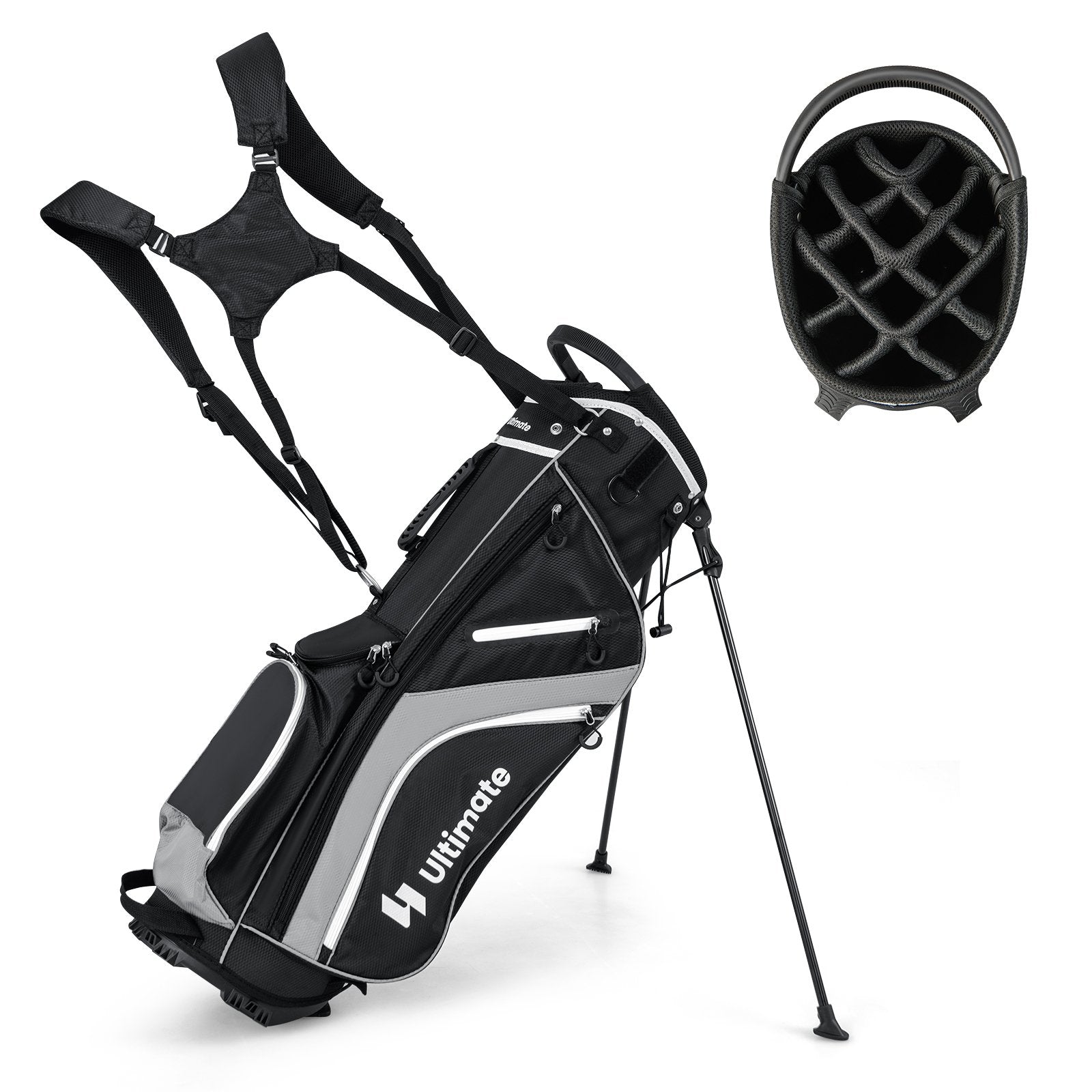 Lightweight Golf Stand Bag with 14 Way Top Dividers and 6 Pockets, Gray at Gallery Canada