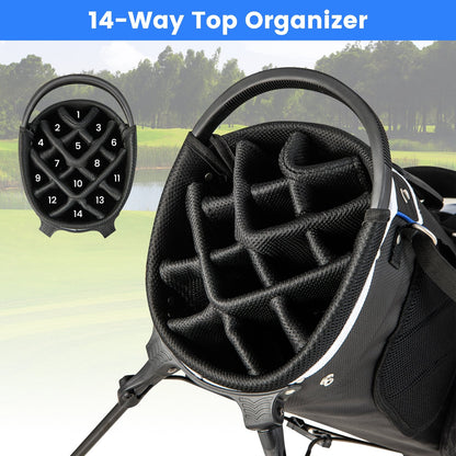 Lightweight Golf Stand Bag with 14 Way Top Dividers and 6 Pockets, Blue at Gallery Canada