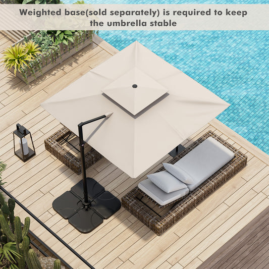 9.5 Feet Cantilever Patio Umbrella, 360° Rotation, Double Top, Beige Outdoor Umbrellas Beige at Gallery Canada