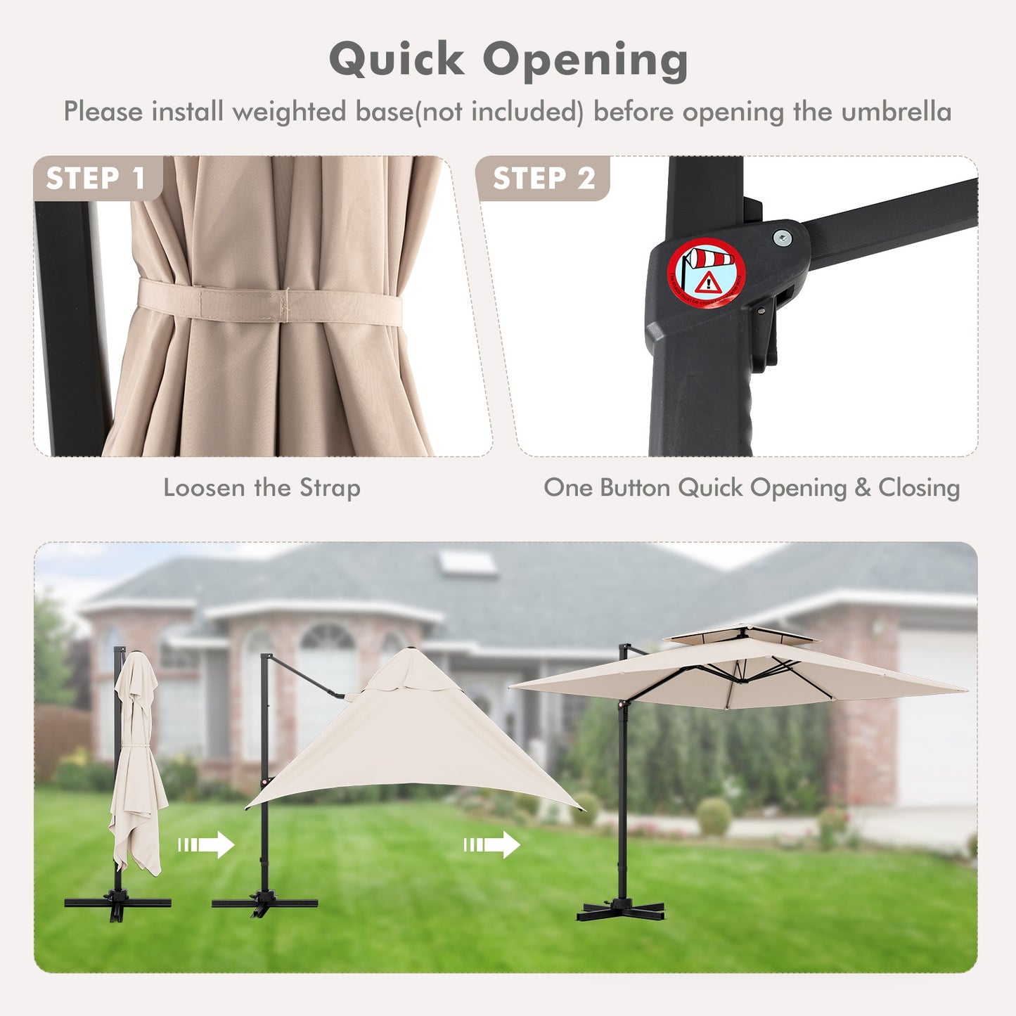 9.5 Feet Cantilever Patio Umbrella, 360° Rotation, Double Top, Beige Outdoor Umbrellas at Gallery Canada
