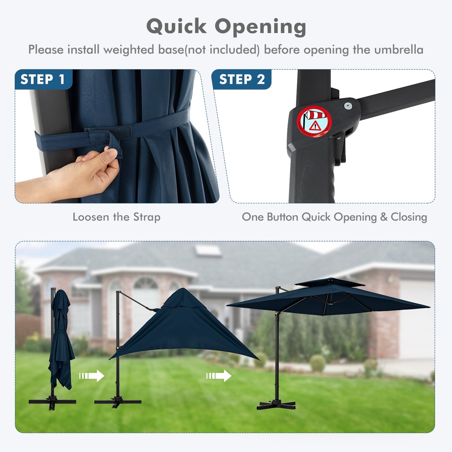 9.5 Feet Cantilever Patio Umbrella, 360° Rotation, Double Top, Navy Outdoor Umbrellas at Gallery Canada