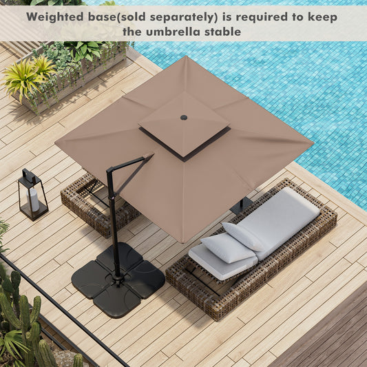 9.5 Feet Cantilever Patio Umbrella, 360° Rotation, Double Top, Coffee Outdoor Umbrellas Coffee at Gallery Canada