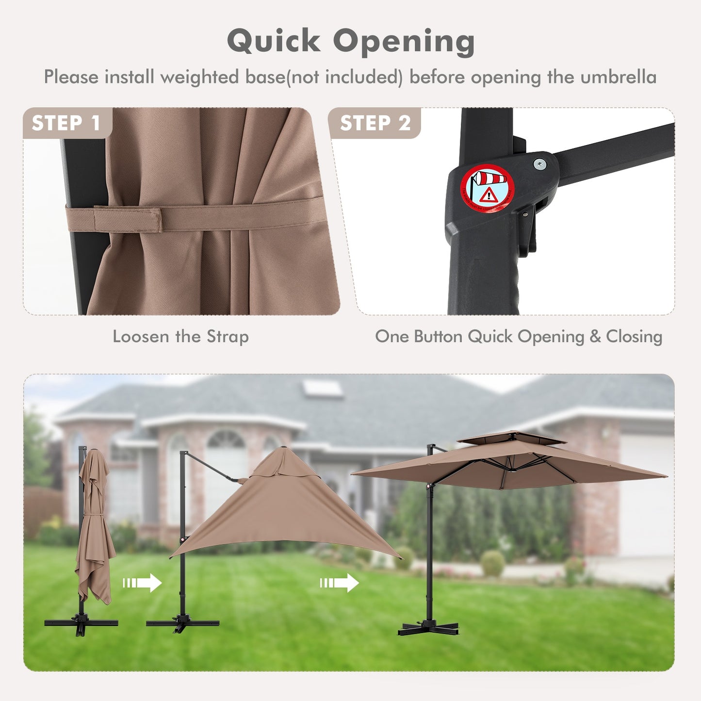 9.5 Feet Cantilever Patio Umbrella, 360° Rotation, Double Top, Coffee Outdoor Umbrellas at Gallery Canada