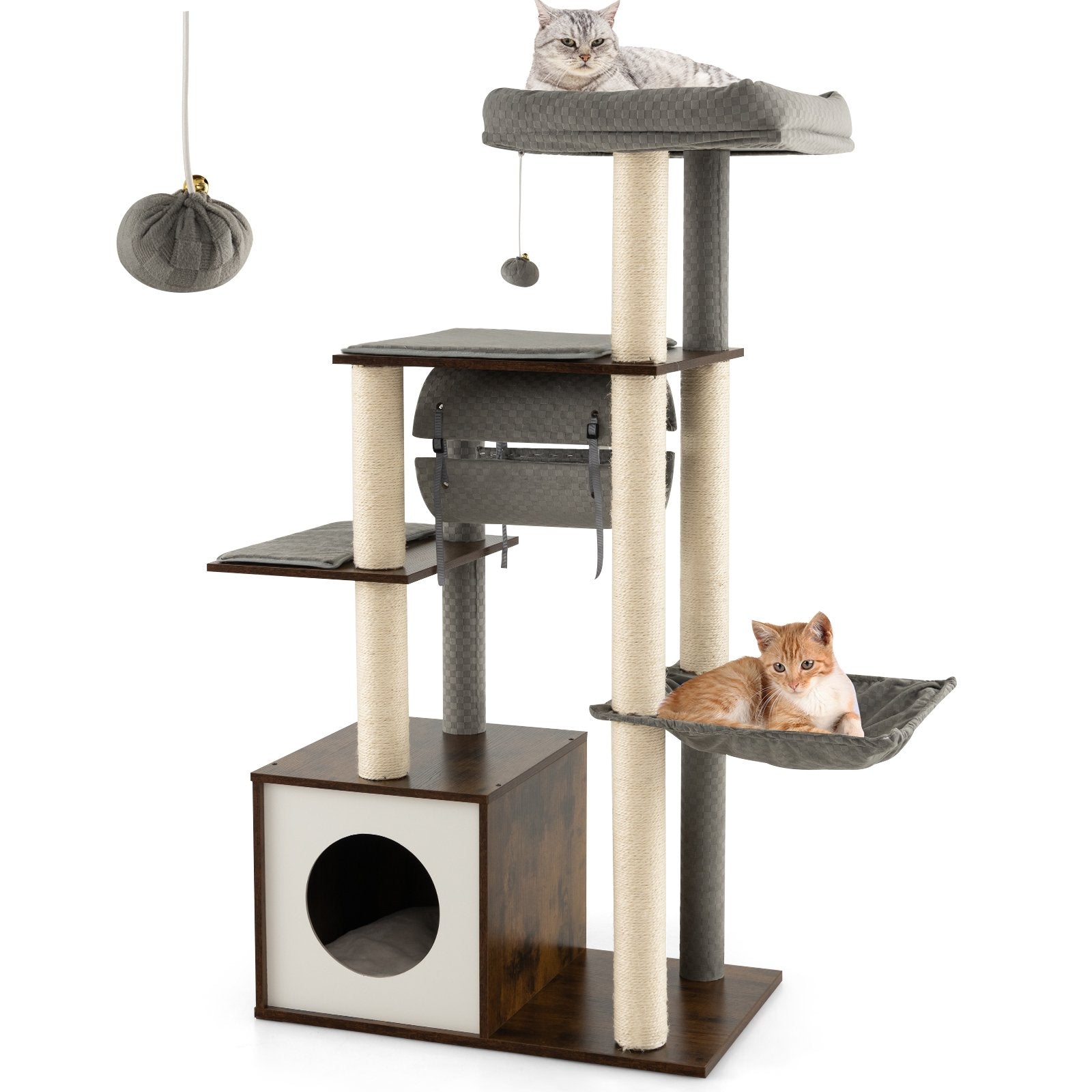 53 Inch Cat Tree with Condo and Swing Tunnel, Gray at Gallery Canada