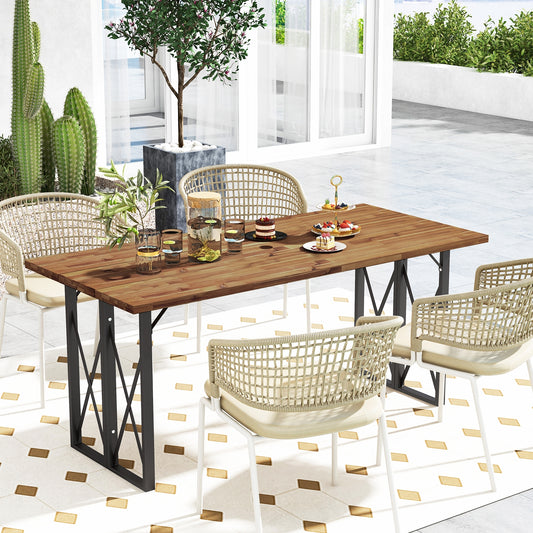 67 Inch Acacia Wood Patio Dining Table, Umbrella Hole, Brown Patio Dining Tables Brown at Gallery Canada