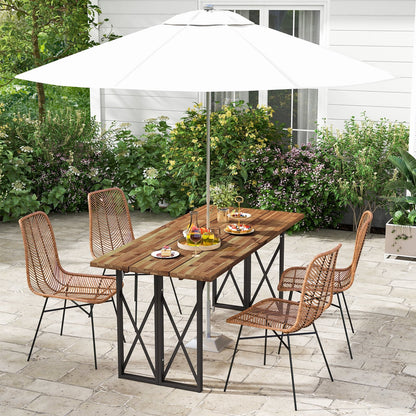 67 Inch Patio Rectangle Acacia Wood Dining Table with Umbrella Hole, Brown at Gallery Canada