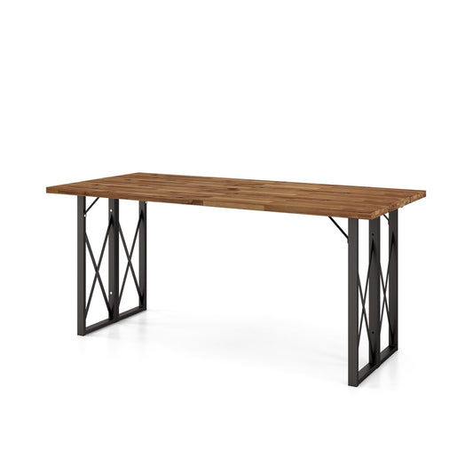 67 Inch Patio Rectangle Acacia Wood Dining Table with Umbrella Hole, Brown